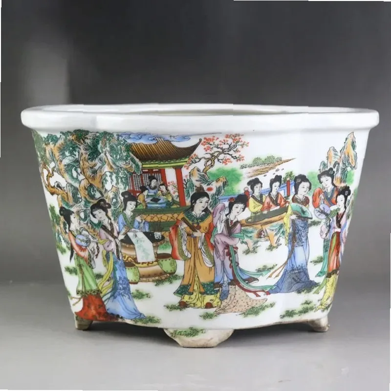Qing Dynasty Twelve Golden Hairpins Powder Color Succulent Ceramic Flower Pot Antique Porcelain Collection Home Room Decoration