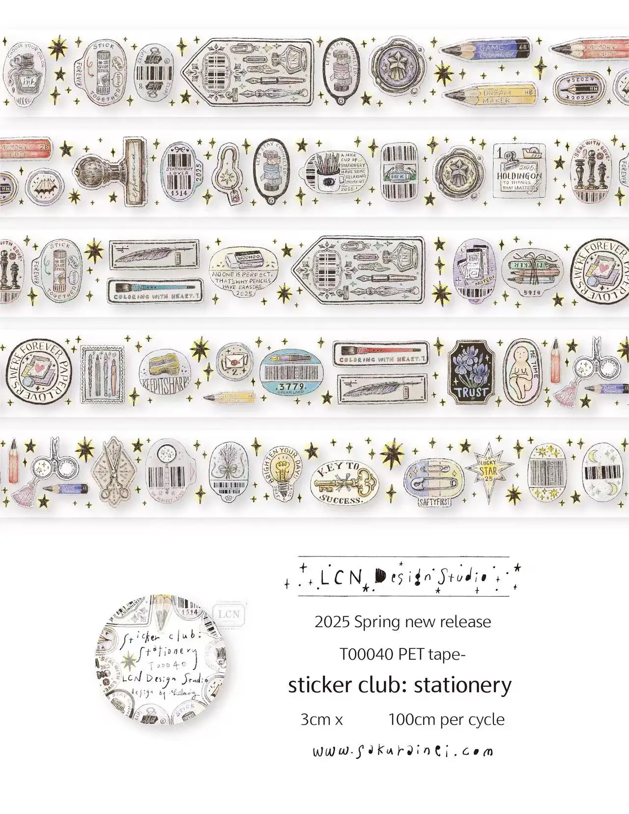 1 Loop LCN Vintage Sticker Club Joy Bringer Washi PET Tape for Card Making DIY Scrapbooking Decorative Sticker