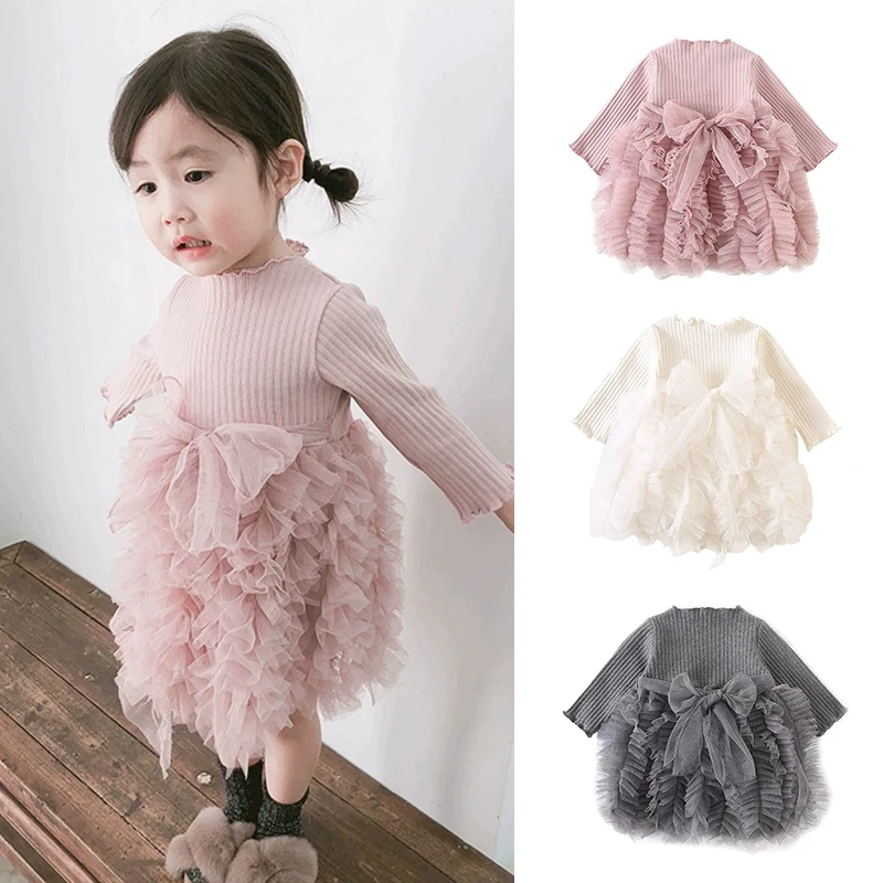 Ircomll Baby Girls Dress Princess Spring New Knitted Gauze Tutu Dresses daily Children Clothing Casual Dress For Girls 9M-4Y