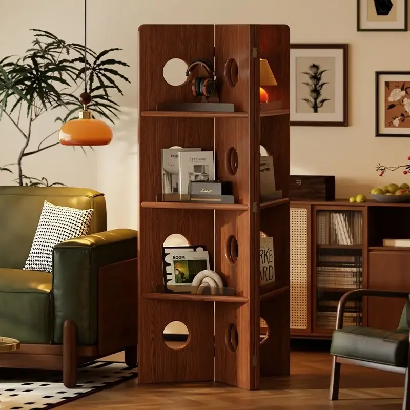 Solid wood partition screen living room vertical foldable display rack facing the door mobile baffle household multi-layer