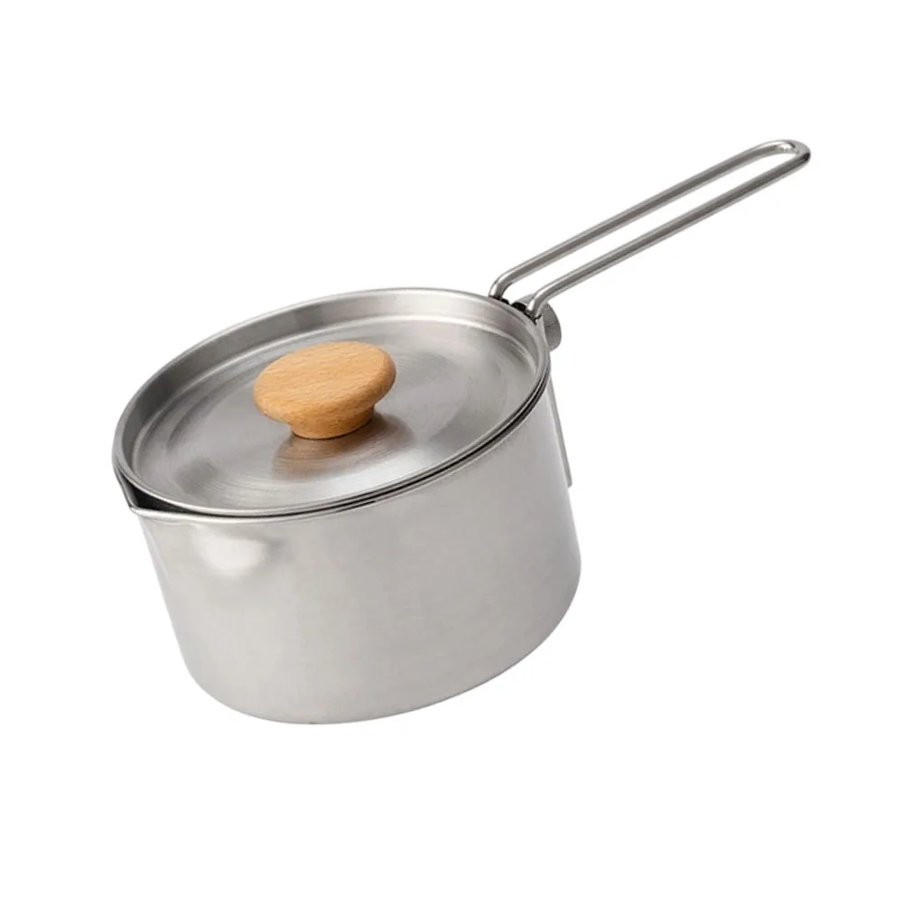 1000ml Stainless Steel Outdoor Pot with Secure-Fit Lid and Heat-Resistant Foldable Handle for Boiling Soup While Camping