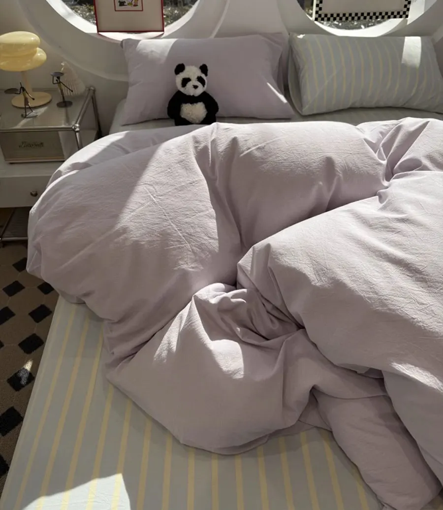 

Romantic sweet purple stripe bedding set,twin full queen king lovely simple cotton home textile sheet pillow case quilt cover