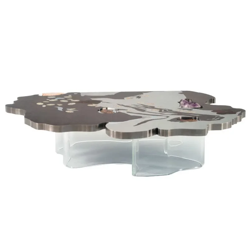 

Light luxury Nordic modern minimalist design special-shaped stainless steel transparent acrylic villa model room coffee table