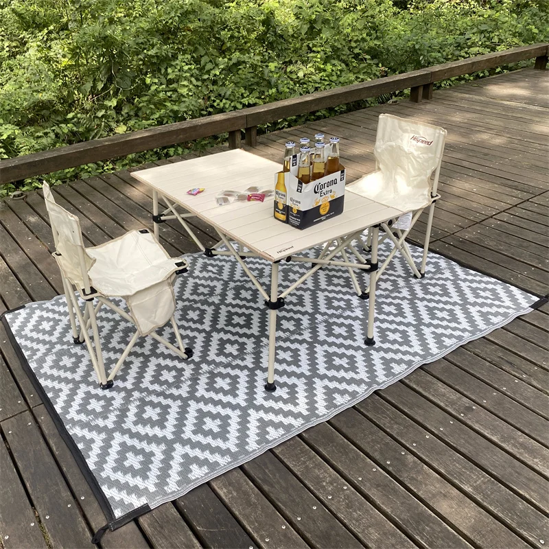 Beach Mat Portable Folding Plastic Beach Mat for Outdoor Picnic Camping Gray White 9x12ft