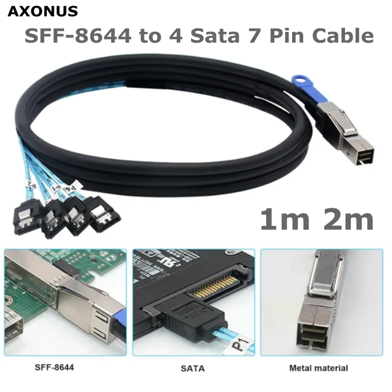 Mini SAS HD SFF-8644 with IC to 4 x SATA 7-Pin Cable – 6Gbps High-Speed Server Hard Drive Interconnect, 28AWG Copper Wire