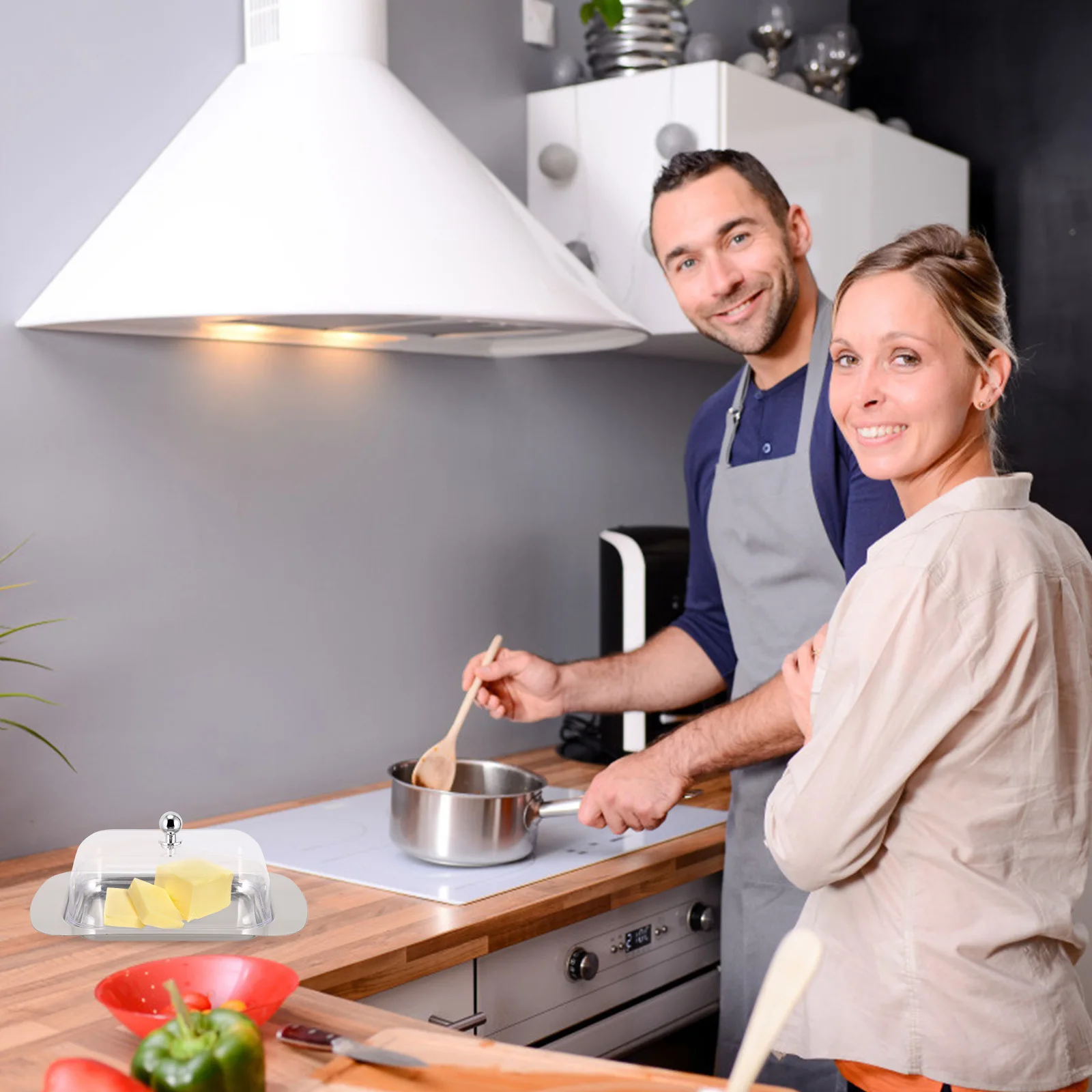 

Bread Butter Box Stainless Steel Household Tray Clear Lid Dust-Proof Food Storage Container Kitchen Supplies Serving Plate For