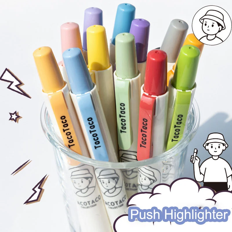 Push Action Highlighters Morandi Color Retro Color Set Of 6 Error Marking Highlighters