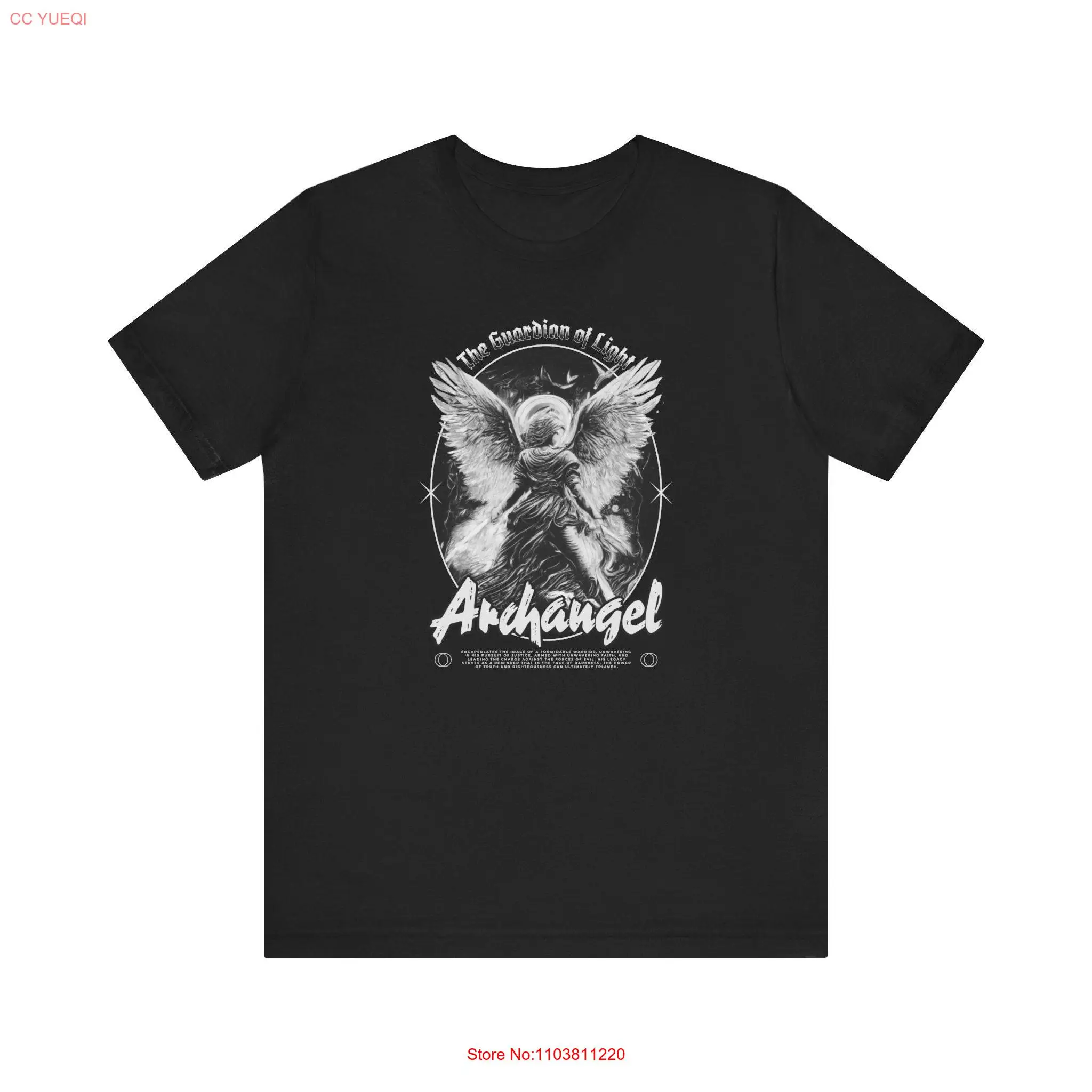 Archangel Guardian of Light Streetwear T Shirt Faith Based Jesus Urban Christian Clothing for Street Culture Spiritual Style