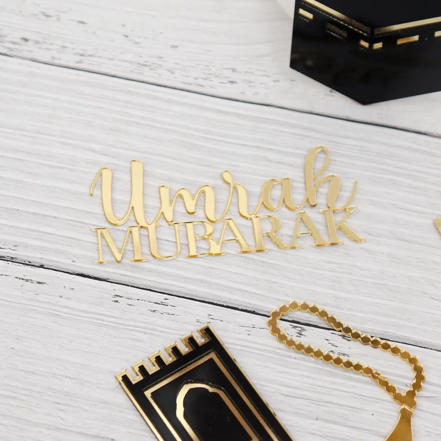 Paxrmuky Golden Muslim Umrah Mubarak Topper Hajj Mubarak Cake Topper ومجموعة ساحرة مكونة من 4 قطع #4