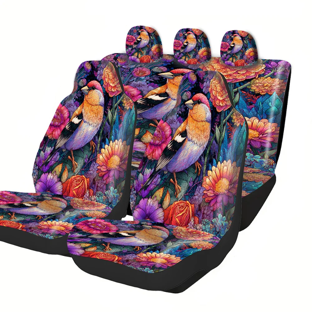 2-5 Seat Set Car Seat Covers, Elegant Bird Floral Polyester Universal Fit Truck SUV Off-Road Car Festive Halloween Christmas New