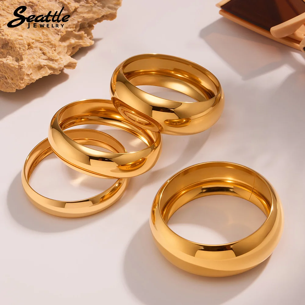 

316 Stainless Steel 18K Gold-plated Bangle for Women 15mm20mm25mm30mm Golden Silver Round Chunky Bracelets Non-fading Jewelry