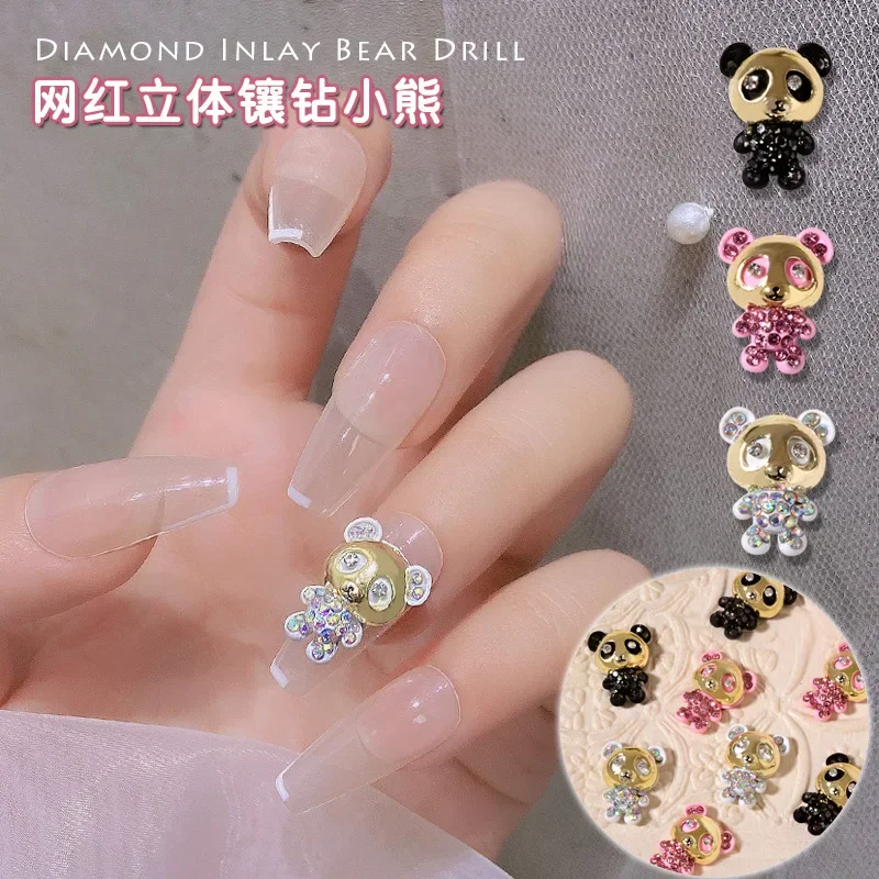 

2pcs/bag New Nail Art Alloy Violence Bear Full Diamond Cartoon Jewelry 3D Kawaii Luxury Metal Decoration Accessories Charms