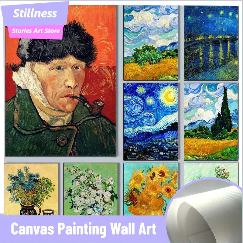 Historias de moreza sin marco Vincent Van Gogh, impresiones y carteles de escritos, gran trabajo, decoración de pintura en lienzo de la noche estrellada