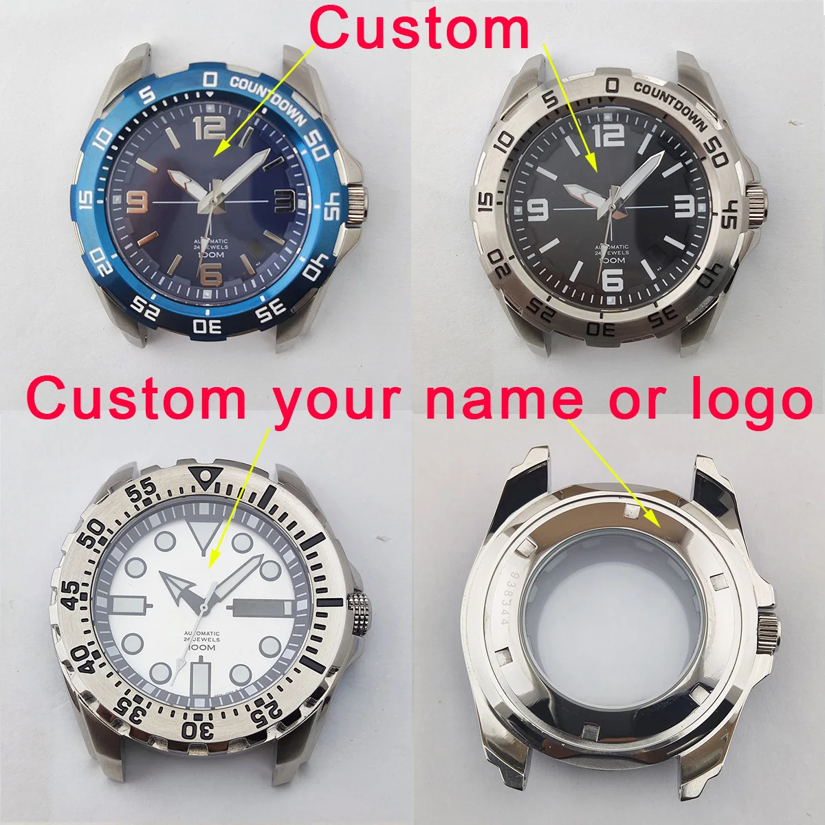 Nh35 시계 케이스, nh35, nh35, 다이얼, 사파이어 유리, NH35, NH36 시계, 스테인레스 스틸 시계 액세서리, 커스텀 로고 다이얼, 44 mm