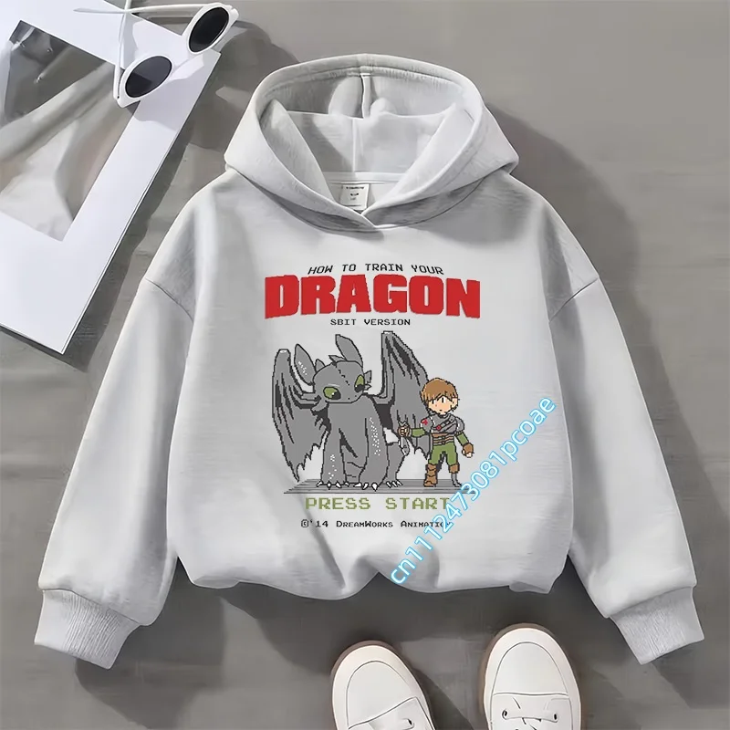 boys' sport shirt for girls, casual top for children, children's hooded shirt Long-sleeved cartoon-printed dragon-taming expert