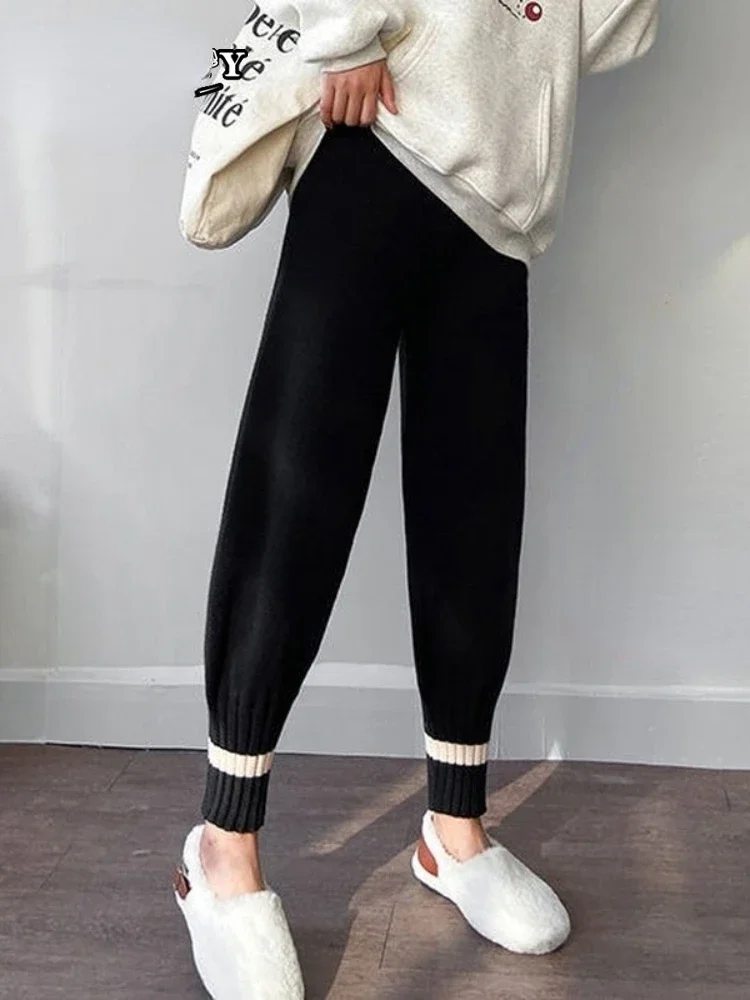 

Women Pants Solid Casual LOOSE Knitted Elegant 's Thickening Warm Autumn Fashion Korean Wide Leg E220