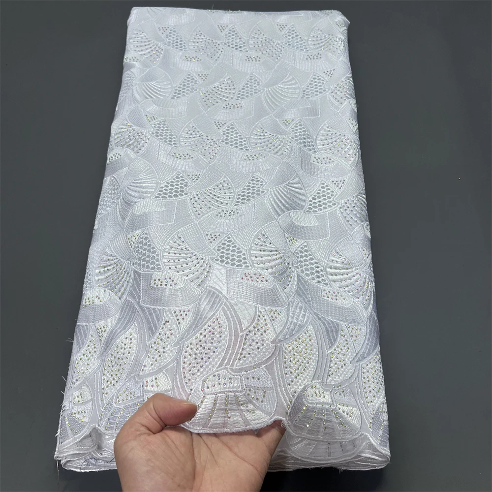 

Latest African Lace Fabric 2025 High Quality,Cotton Fabrics By The Meter,Embroidery,Rhinestone,Linen,Wedding Dress,Tulle,5 Yards
