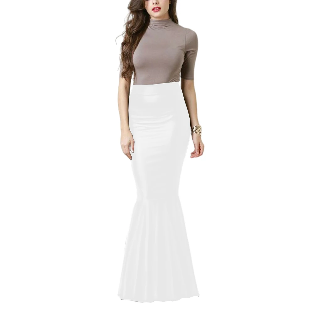PU Leather Pencil Skirt, High Waist Mermaid Skirt, Elegant Slim Hip, High Elastic Trumpet Skirts, Office Lady, 7XL