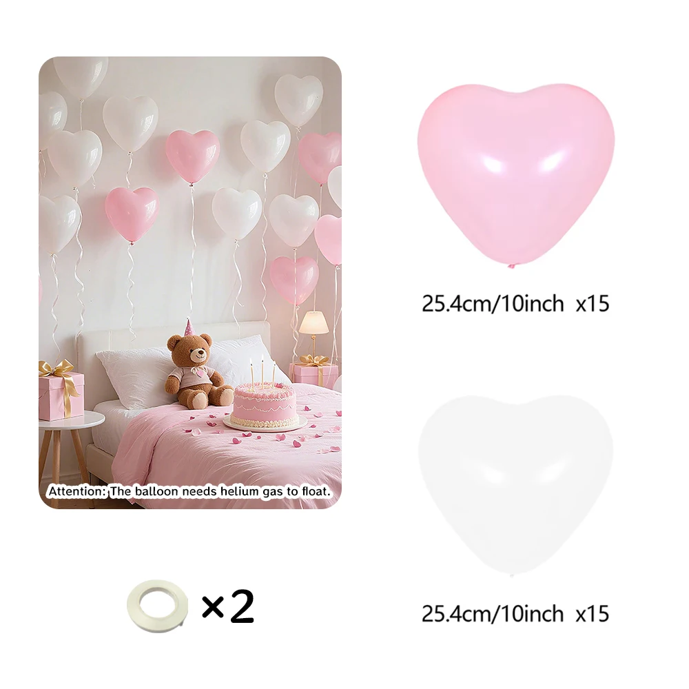30 قطعة من بالون اللاتكس الأبيض الوردي مقاس 10 بوصة لعيد الحب، وأعياد الميلاد، وذكرى الزفاف، وديكور الحفلات