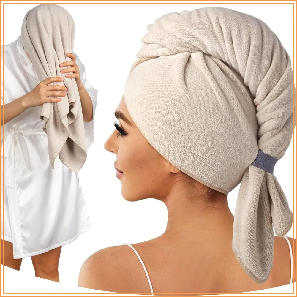 

Super Absorbent Microfiber Hair Towel Wrap, 41"x22" Large for Long Thick Curly Hair with Elastic Loop