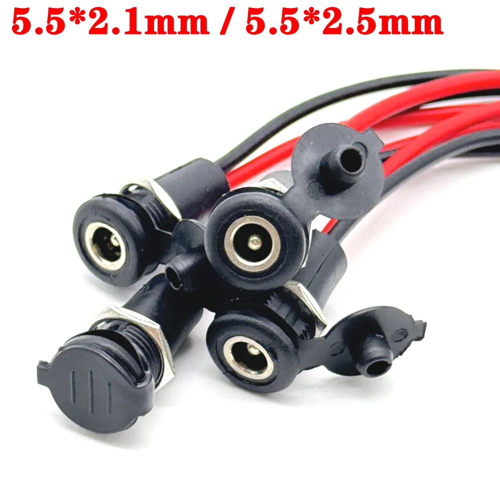 

5.5 * 2.1mm / 5.5*2.5mm 5521 5525 With Cable Wired DC power Female DC Socket High Current All With Nut Snap Power Plug Connector