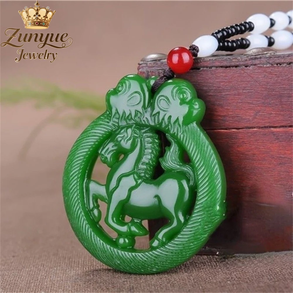 Natural Hetian Jade Carved Double-Sided Hollowed-Out Zodiac Horse Jade Pendant Luxury Quality Jewelry Fashion Jewelry Exquisite