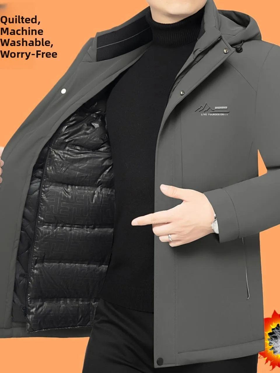 

Мужская пуховая куртка с отстегивающейся внутренней подкладкой, утепленная, с капюшоном, модная, повседневная, универсальная верхняя одежда