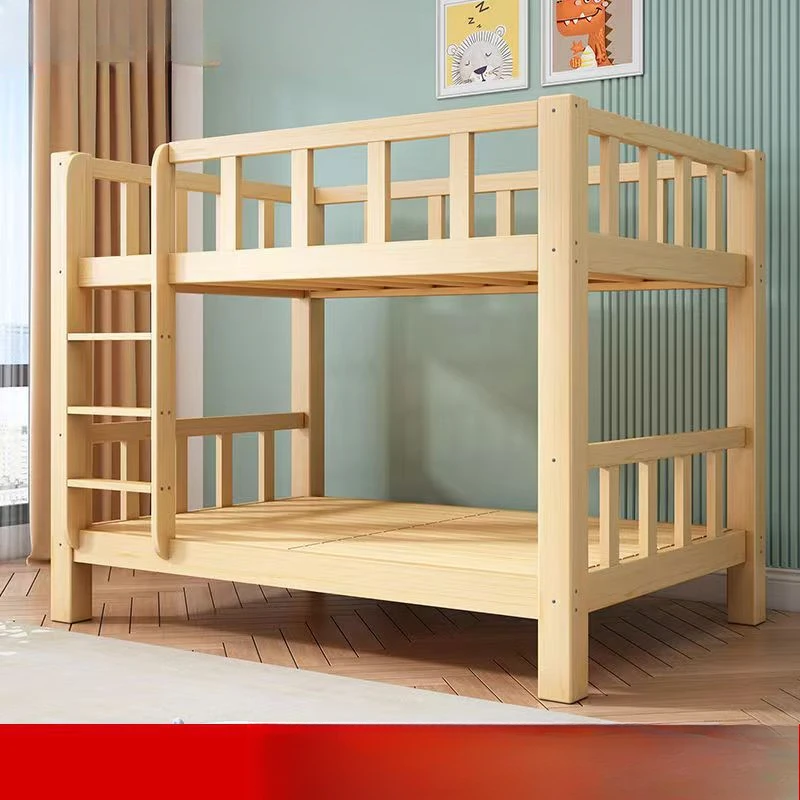 All solid wood upper and lower child and mother beds, double-layer high and low beds, adult small apartment with two-layer upper