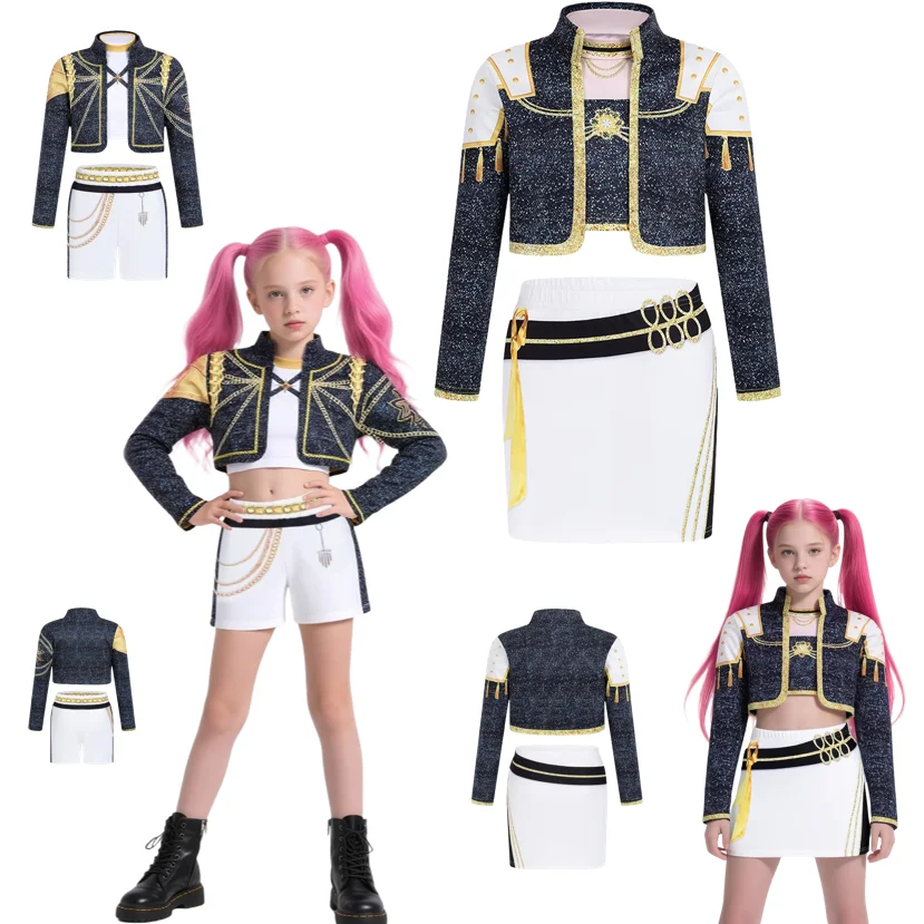 

Halloween K-pop Witch-hunting Girl Group Cosplay Costume Rumi Mira Zoey Black Gold Performance Costume Full Set Of Role-playing