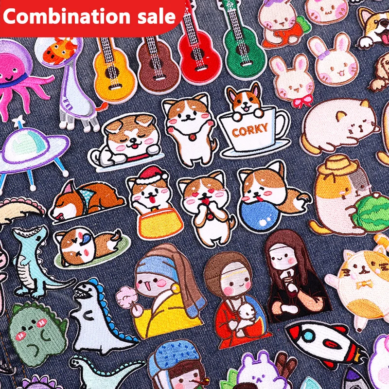 

Corgi Patch Van Gogh Jesus Self-Adhesive Embroidered Patches On Clothes Dinosaur Cat Rabbit Patches For Babys Clothing Patch