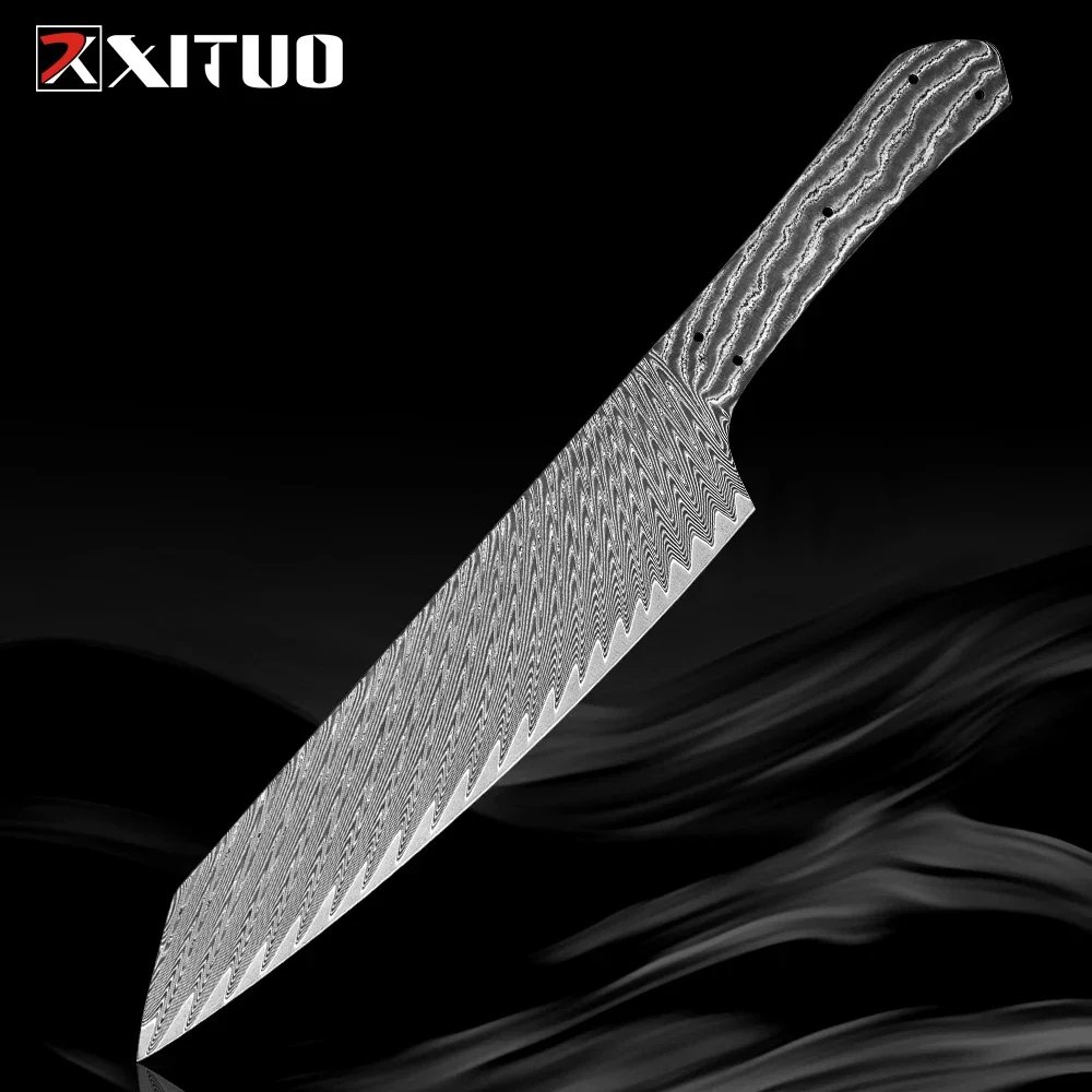 

Damascus Steel Kiritssuke Knife Blank Blade Handmade DIY Making Mater Full Tang Integral Damascus Blade Heat-treated Sharp Edges