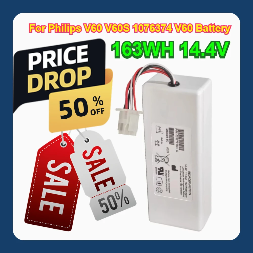 

163WH 14.4V For Philips V60 V60S 1076374 V60 Battery