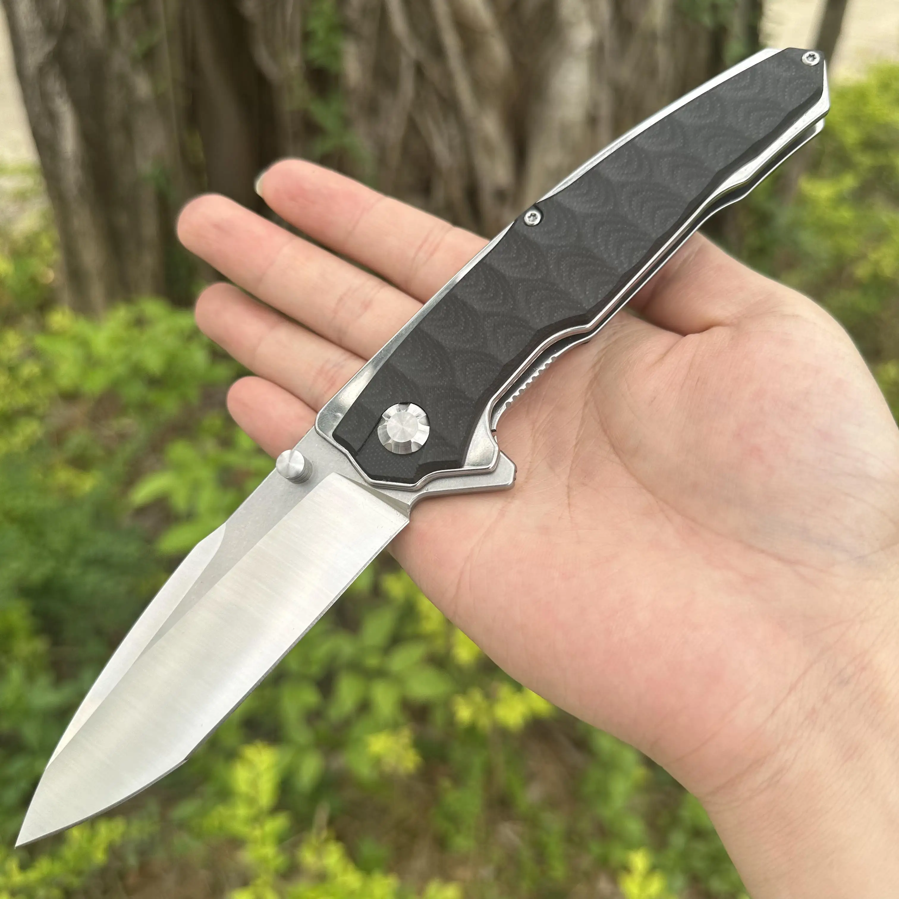 

Topwell Handmade Large Size Folding Knife D2 Sharp Blade G10 Comfortable Handle Perfect For Outdoor Camping Fishing Hunting EDC