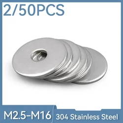 304 aço inoxidável grande maior plana arruela, gaxeta lisa, tamanho grande, oversize, M2.5, M3, M3.5, M4, M5, M6, M8, M10, M12, M14, M16, 2 PCes, 50 PCes