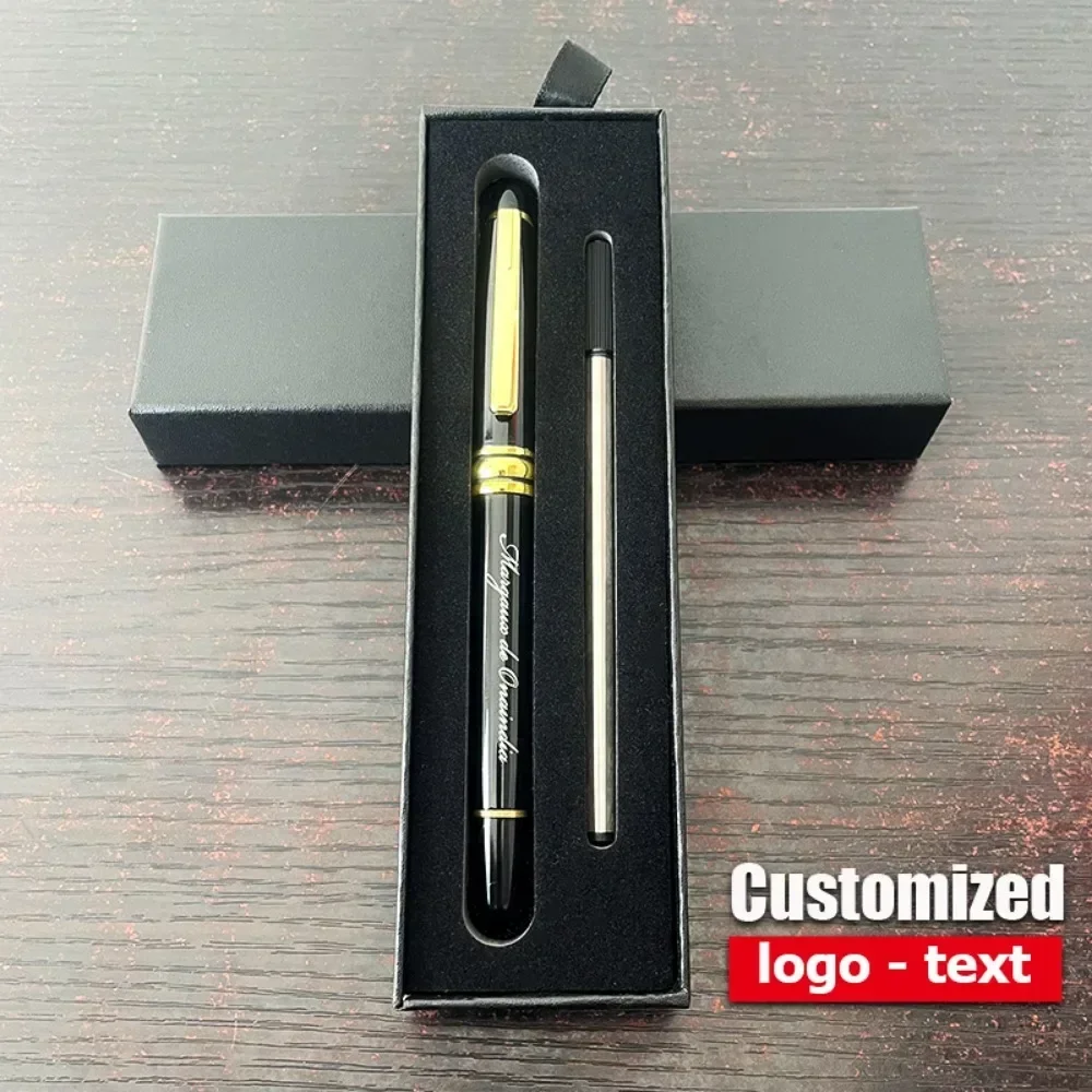 Luxury Metal Signature Pen Customized Logo Wholesale Black Gold Silver Ballpoint Pens Busines Office Stationery Gift Pen Box Set