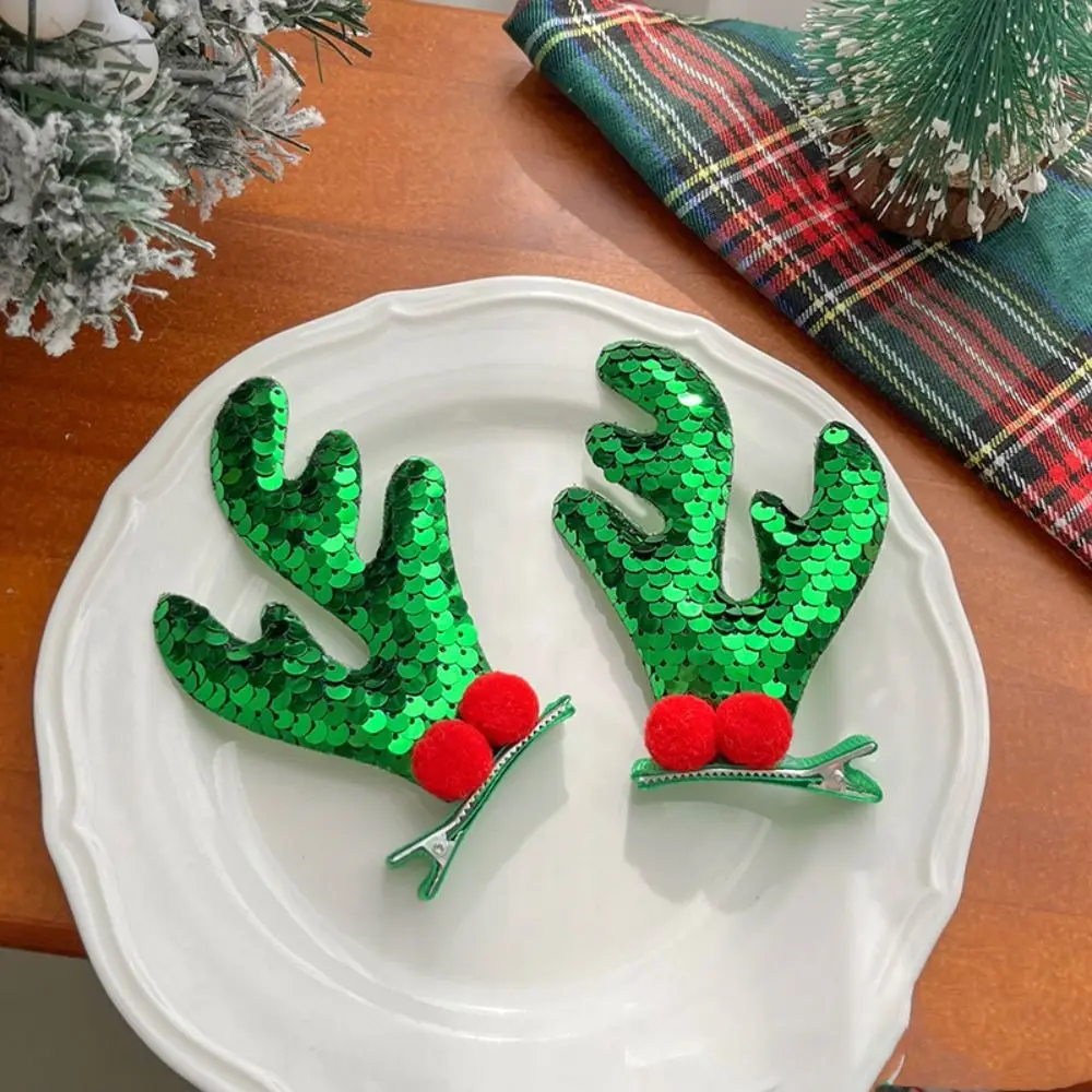Merry Christmas Decor Christmas Hairpin Deer Horn Santa Claus Children Antler Hair Clip Cloth Plush Duckbill Clip Children's