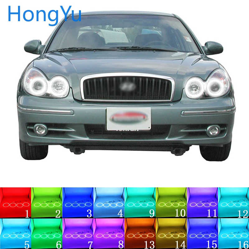 

Latest Headlight Multi-color RGB LED Angel Eyes Halo Ring Eye DRL RF Remote Control for Hyundai Sonata 2002-2005 Accessories