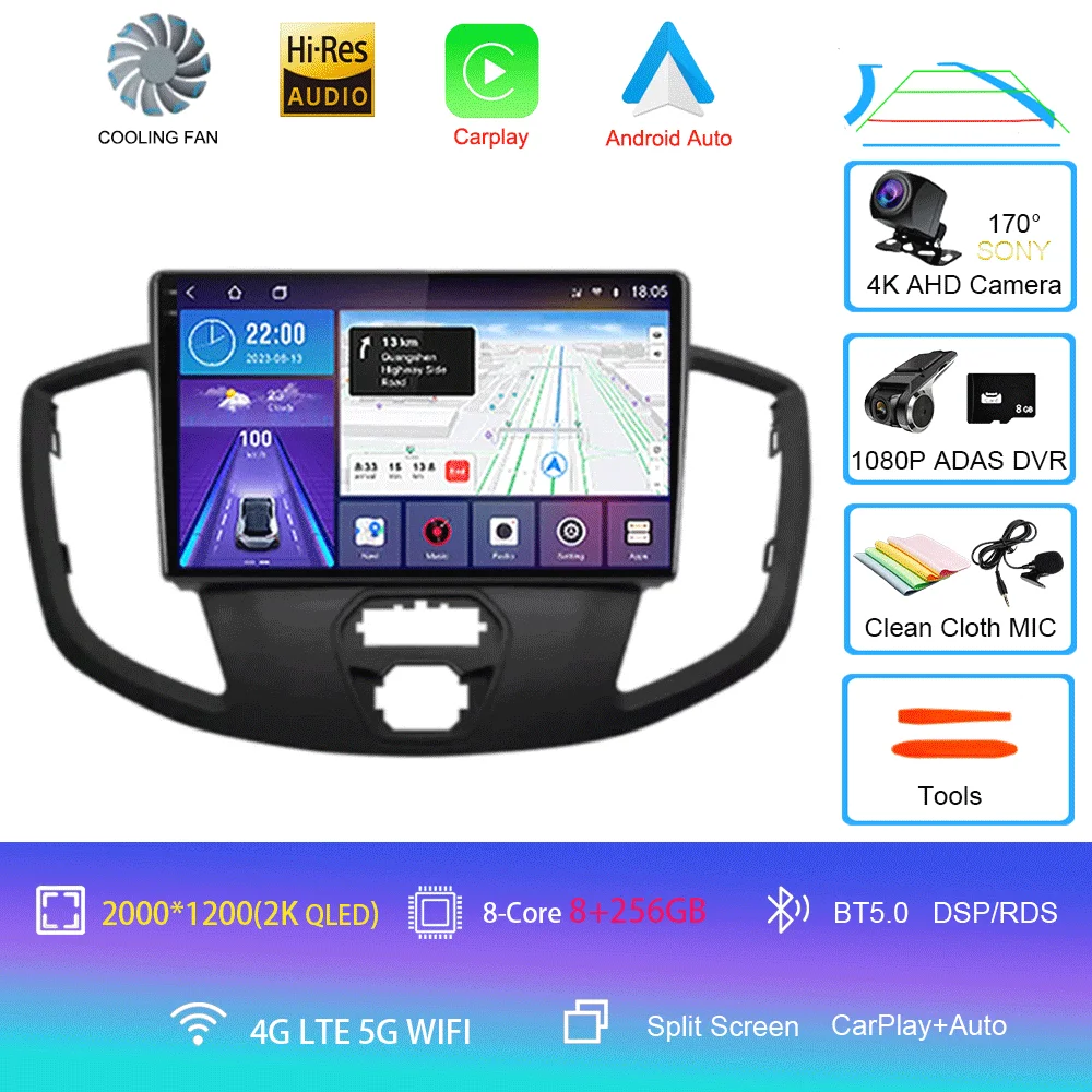 Android 16 Draadloze Carplay & Auto WIFI + 4G voor Ford Transit 2015 2016 2017 2018 autoradio multimediaspeler stereo 2D