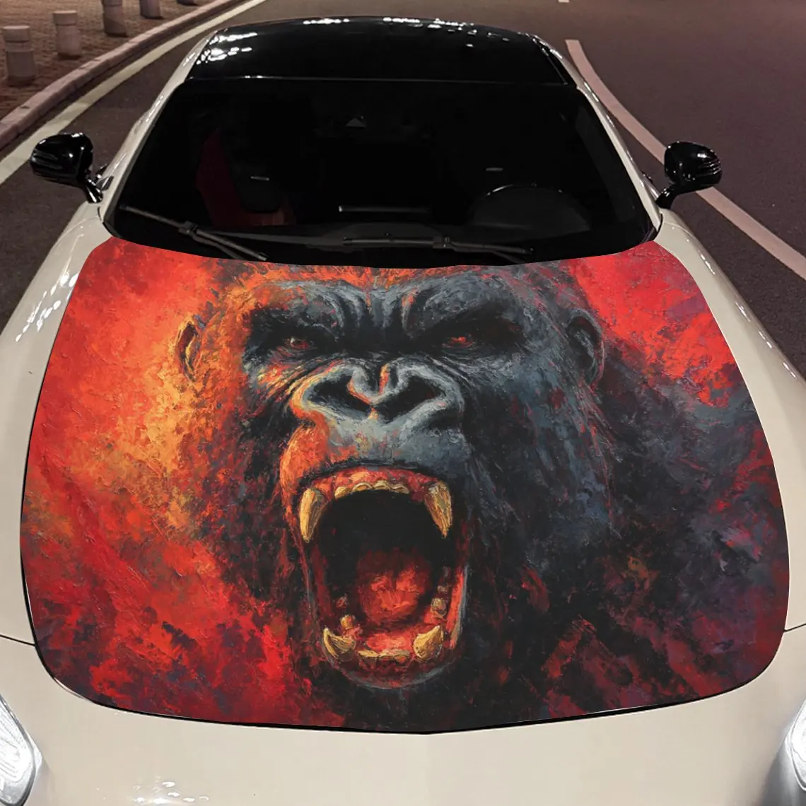 

Fiery Savage Chimpanzee Car Hood Vinyl Stickers Car Surface Protection Decal Car Decoration Cover Vinyl Wraps Waterproof Self-ad