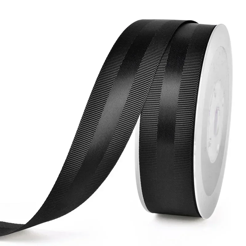 (9 Meters) 9mm 16mm 25mm BLACK Grosgrain Edge Satin Ribbon Tapes 100% Polyester Bows Making Apparel Sewing Fabric