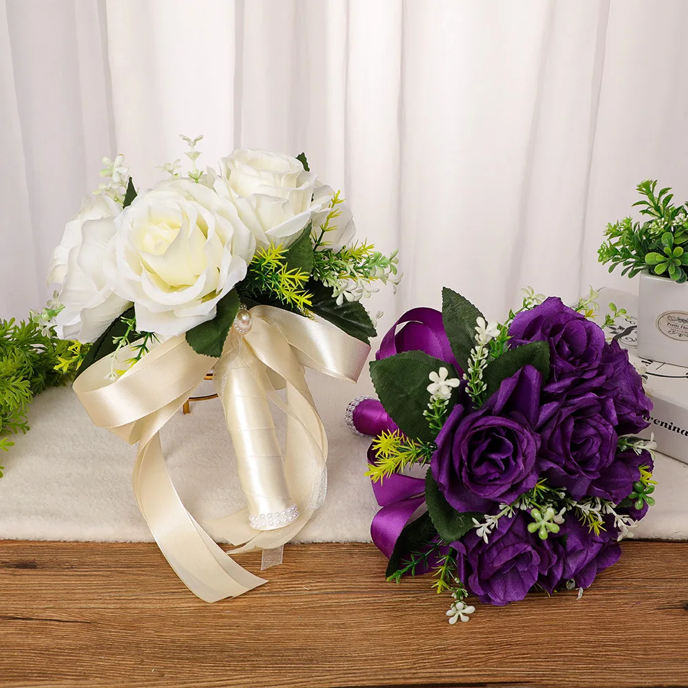 Western Style Wedding Bouquet Silk Flower Simulation Rose Bouquet Small Size New Sen Style Bride Bouquet