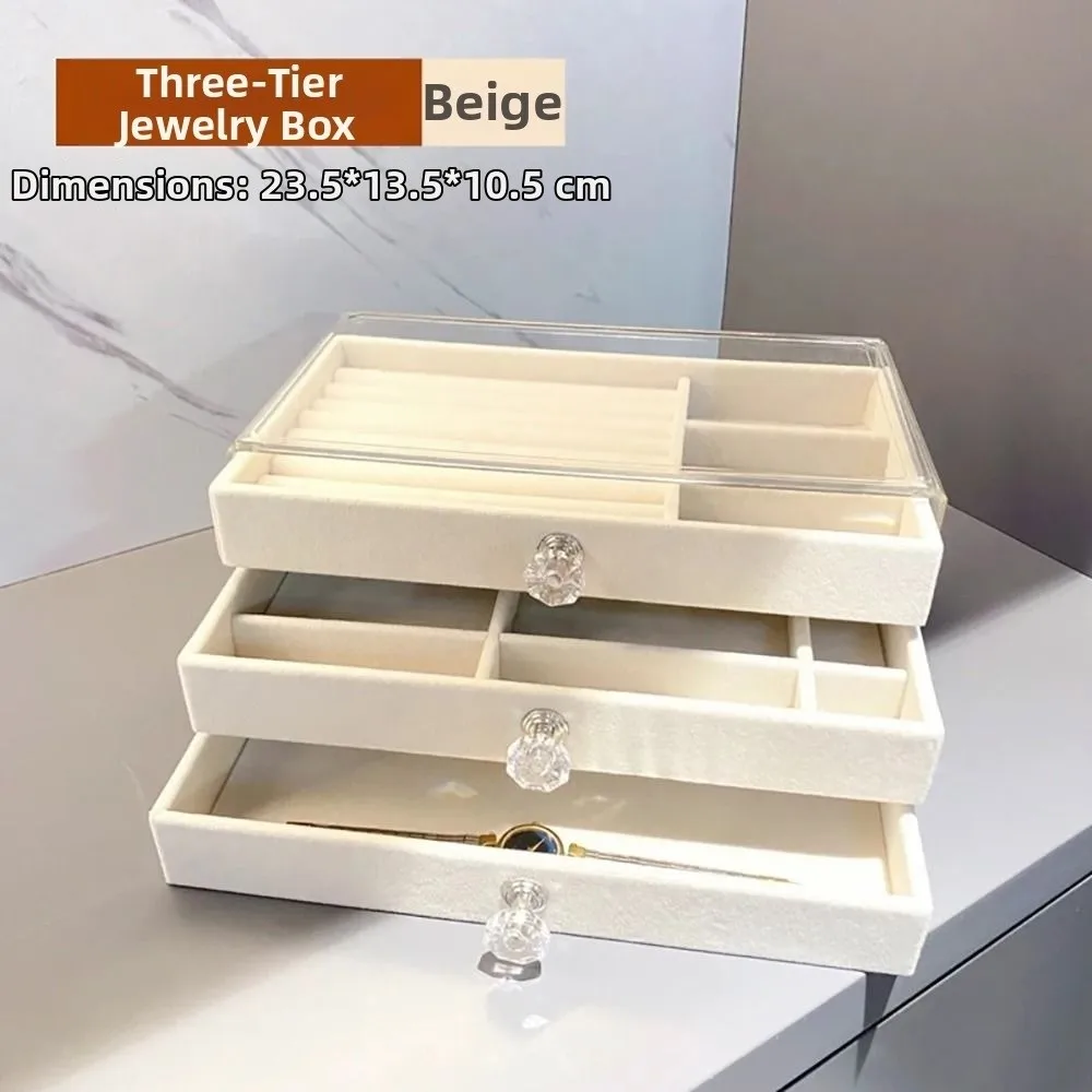 

Multicolor Jewelry Storage Box Velvet with 3 Drawers Display Storage Case Dustproof Earrings Bracelets Jewellery Organizer