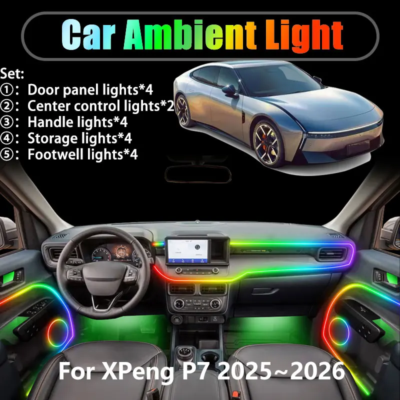 

For XPeng P7 E29 Ultra MK2 2025 2026 2/18 in 1 Car ambient lighting Led trunk interior led lights USB RGB Ensemble Streamer Auto