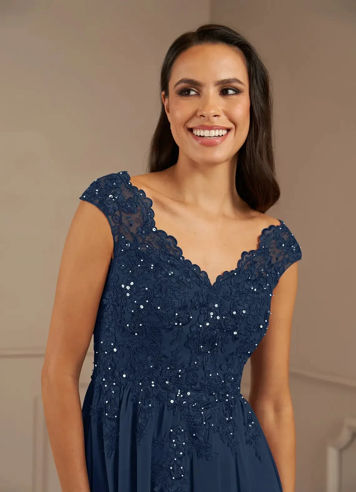 Lorencia-Vestido elegante para a mãe do noivo para casamentos, chiffon com capa, apliques de renda, vestidos frisados para convidados