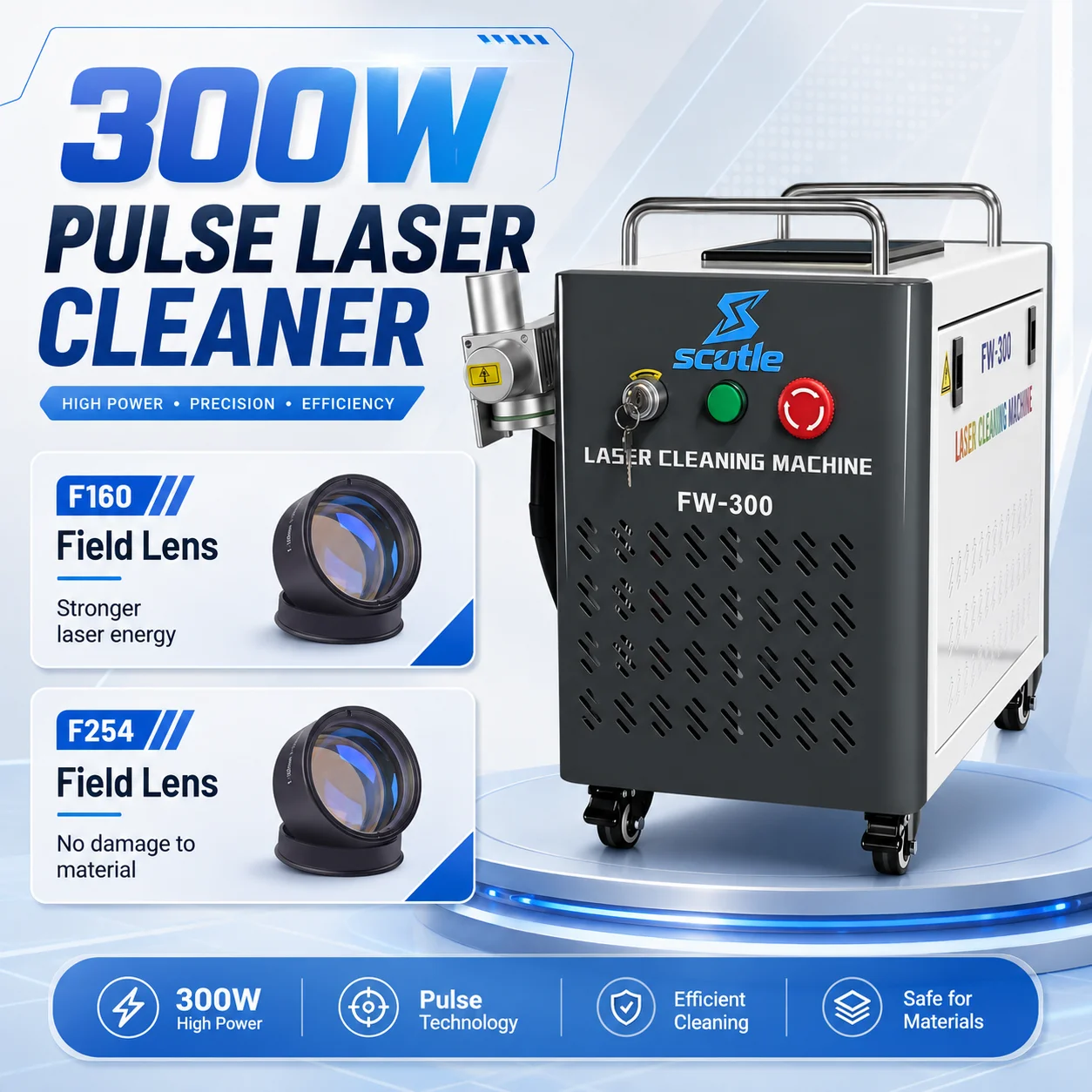 JPT Mopa 300W Pulse Laser Cleaning Machine Portable 100W/200W Laser Cleaner No Damage Material for Metal Wood Rust Oil Paint Removal
