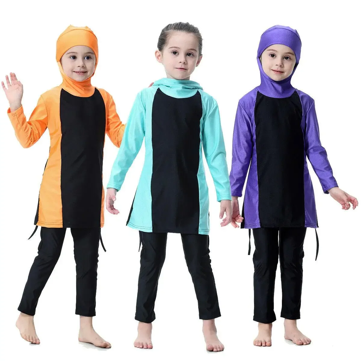 Burkini Femme Musulmane Maillot De Bain Girls Muslim Swimwear Kids Islam Swimsuit Beachwear Suit Burkinis Hooded Tops and Pants