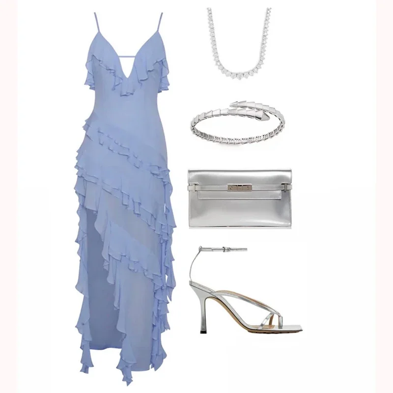 Vestido feminino verão hotsweet em camadas vestido moda assimétrico cinta de espaguete vestidos longos sexy senhora férias vestidos de praia