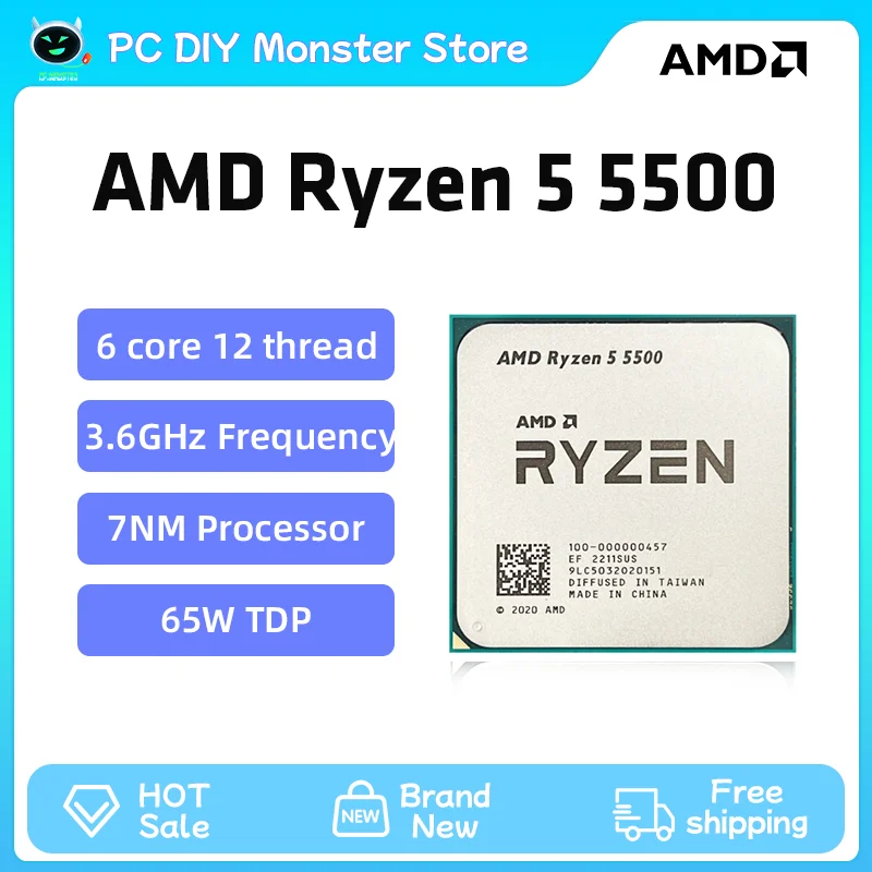 AMD Ryzen 5 5500 R5 5500 3.6GHz 6 Core 12 Thread CPU Processor 7NM L3=16M AMD AM4 Gaming processador For B550M MotherBoard New