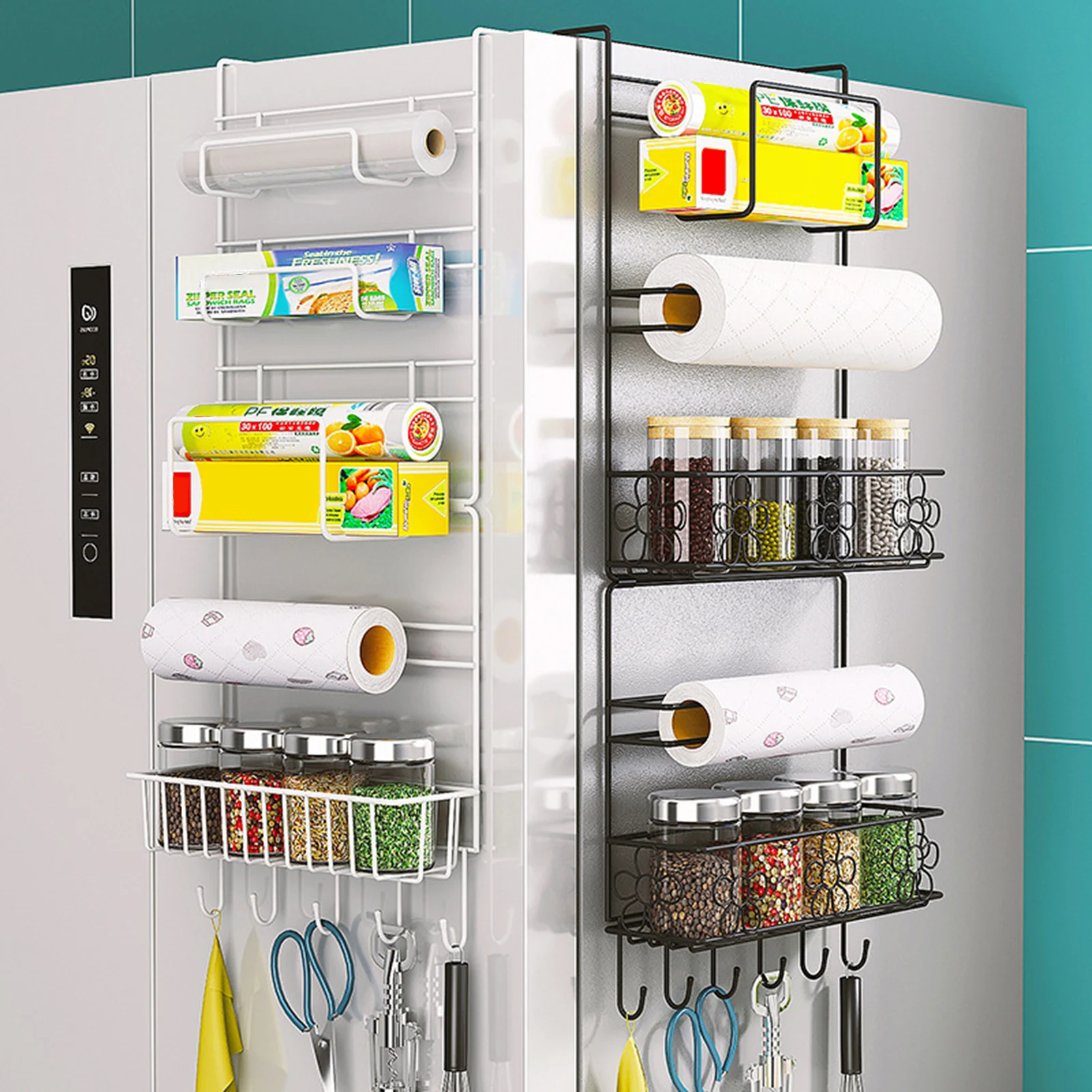

Refrigerator Storage Rack Kitchen Spice Storage Rack Plastic Wrap Multi-layer Hanging Rack Large Capacity Kitchen Storage Rack