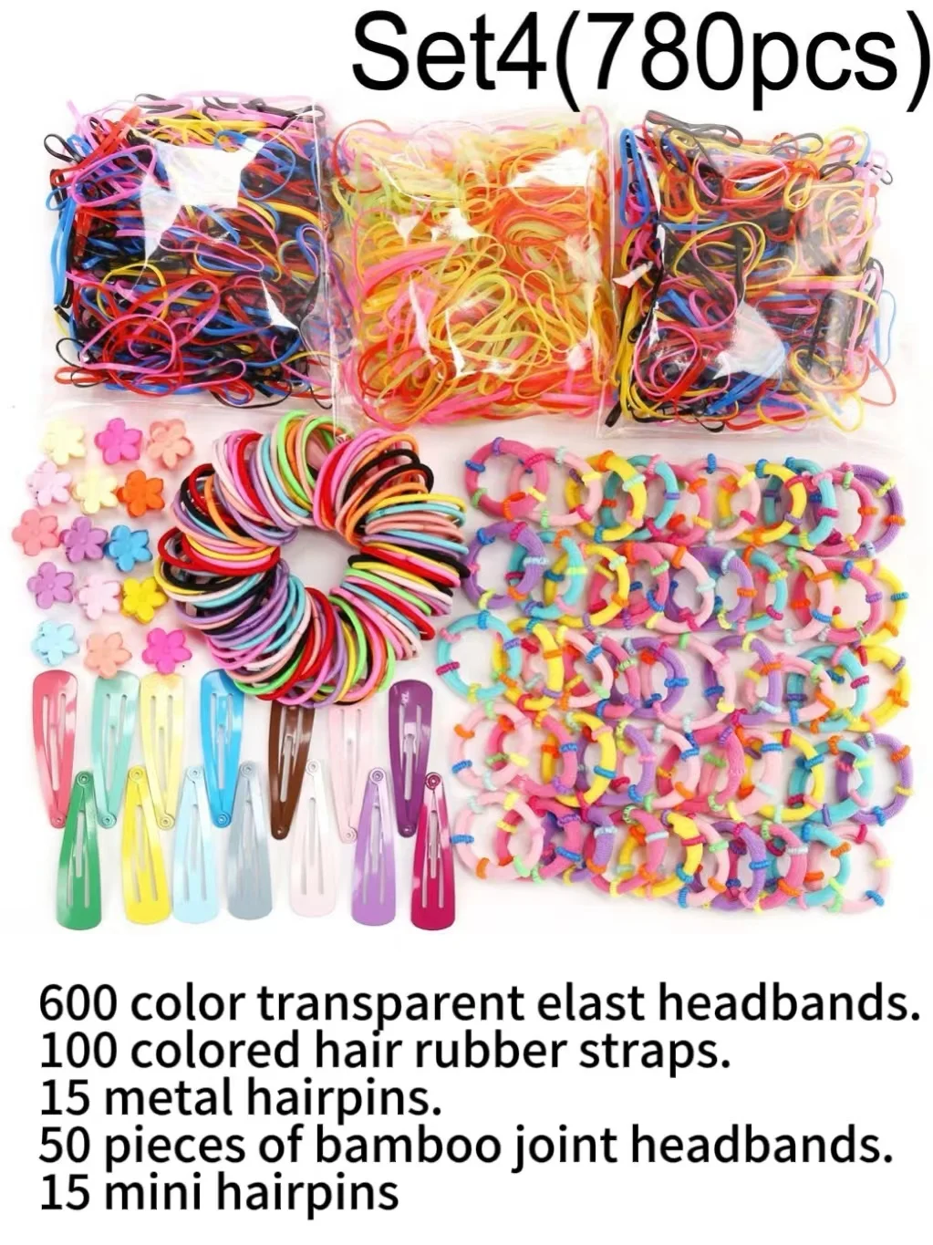 780 Pieces Per Bag Multi Purpose Children s Cute And Colorful Flower Clip Princess Headband Disposable Hair Rope Set B001